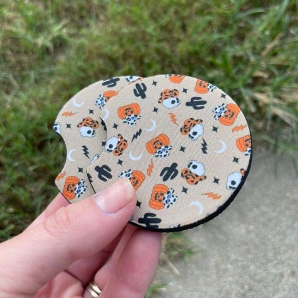 Boho Western Halloween Car Coaster Set | Halloween Car Accessories - Picture 3 of 12